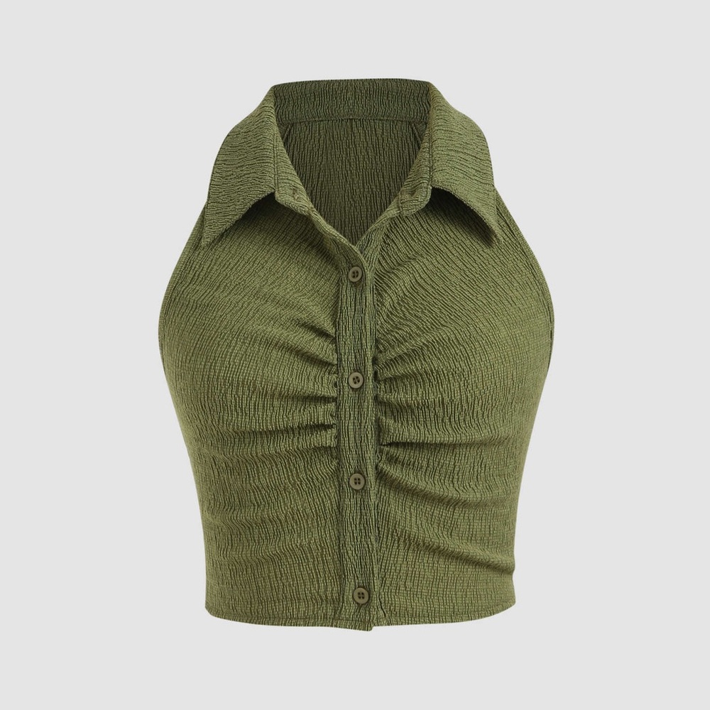 Cider Solid Texture Collar Crop Top - image 1